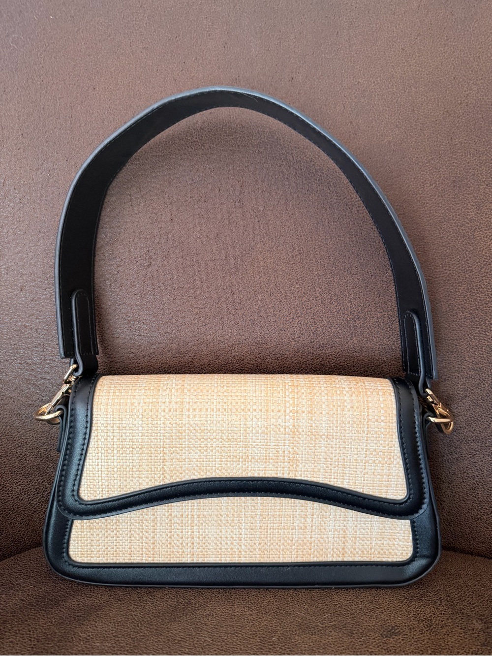 Talena Woven Straw & Vegan Leather Shoulder Bag